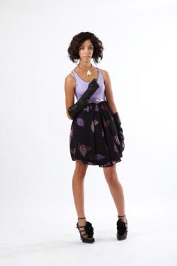 Lyon Dress (Purple/Black Leaves)